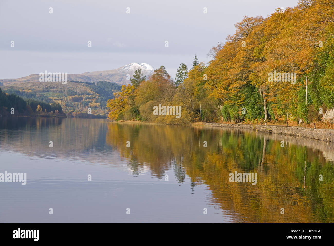 Autumn colours in the Trossachs Loch Ard looking to Ben Lomond Perthshire Scotland November 2008 Stock Photo