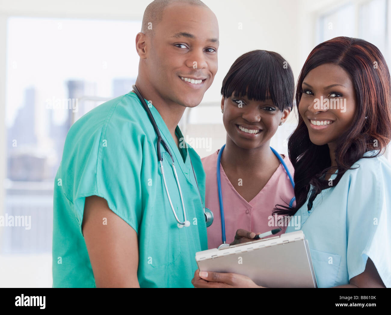 African doctor and nurses in hospital Stock Photo