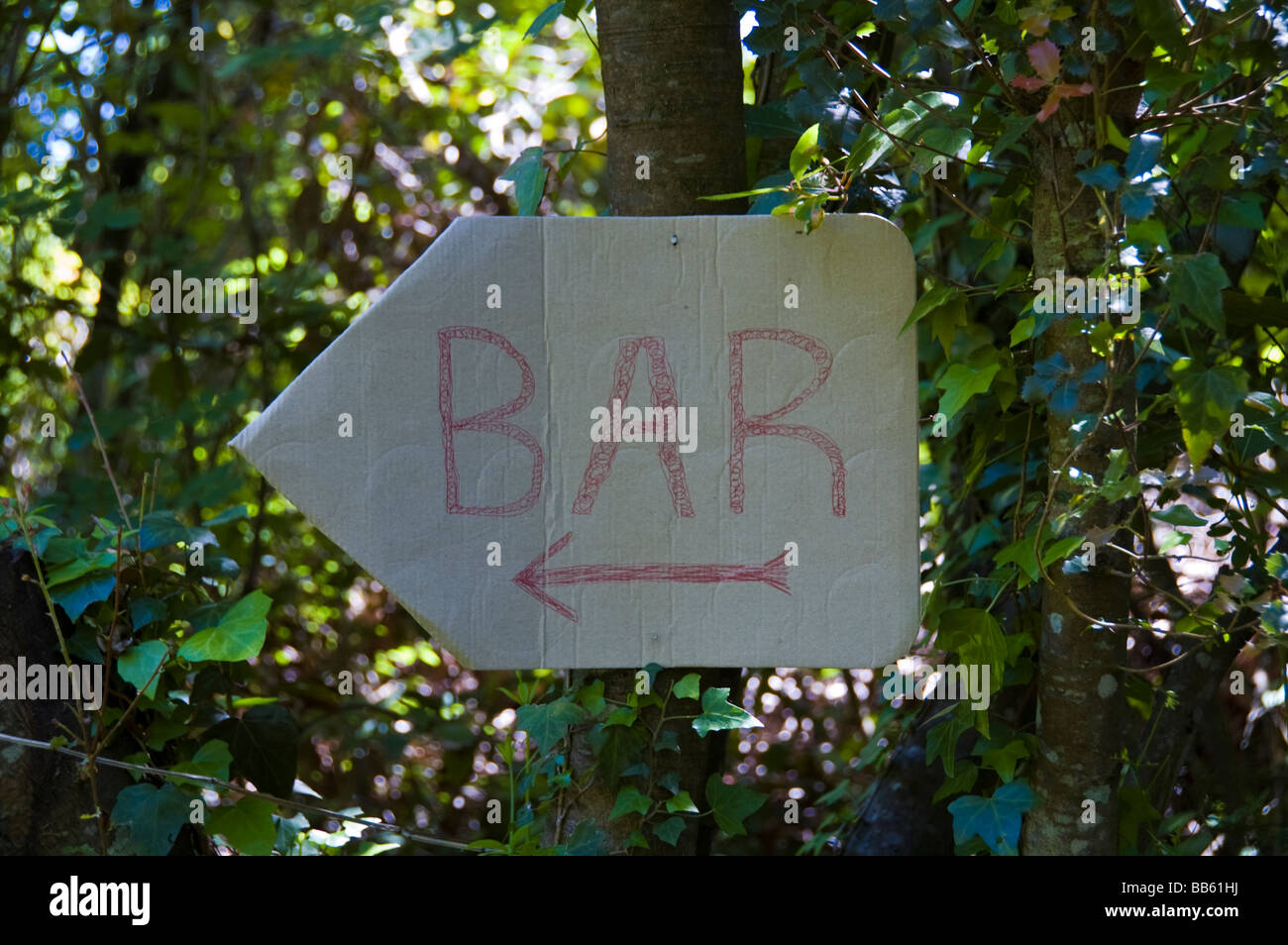 Homemade sign to the bar in ancient Roman city of Butrint a UNESCO World Heritage Site within a National Park in Albania Stock Photo