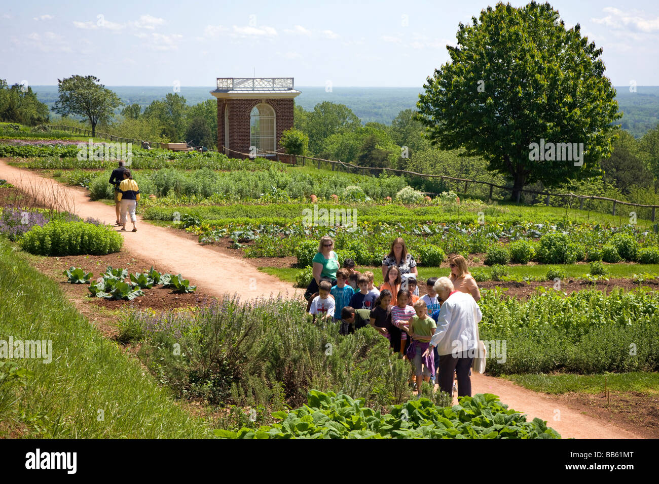 School children tour the vegetable gardens at Monticello Thomas