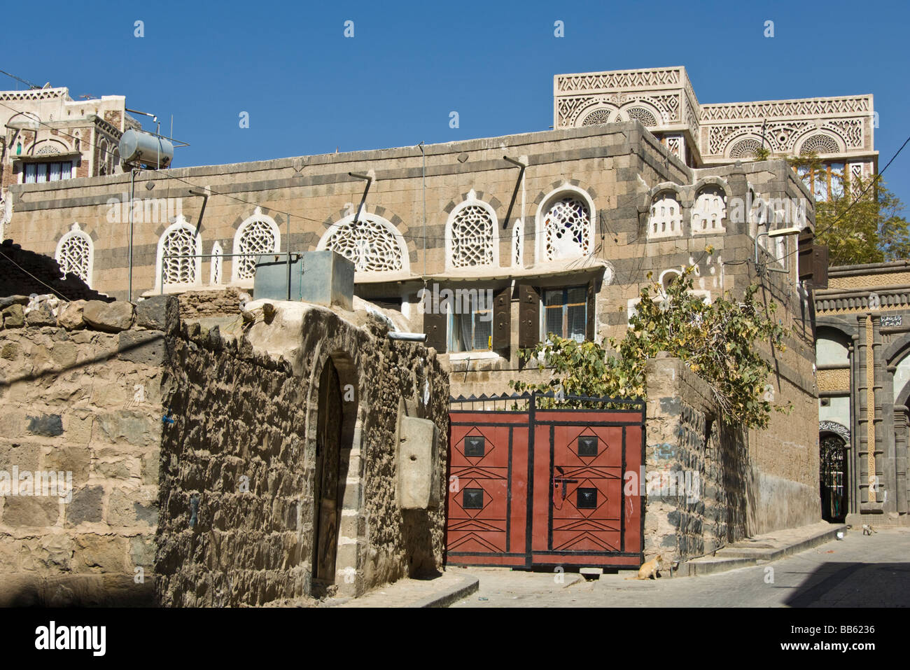 House in the old town district of Sana'a Yemen Stock Photo