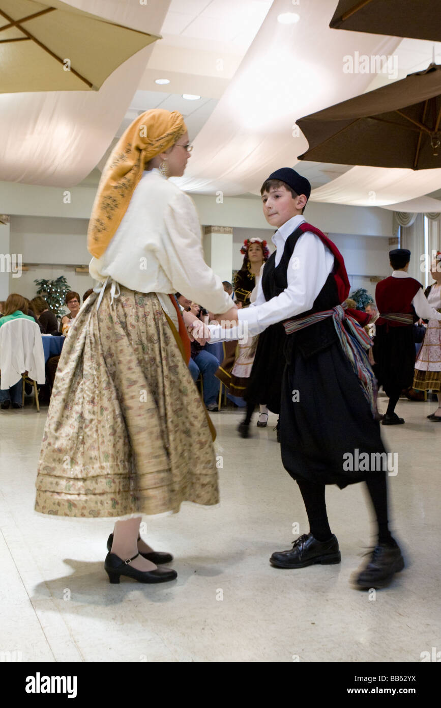 Boys and girls dancing traditional Greek Festival Albany New York Stock Photo