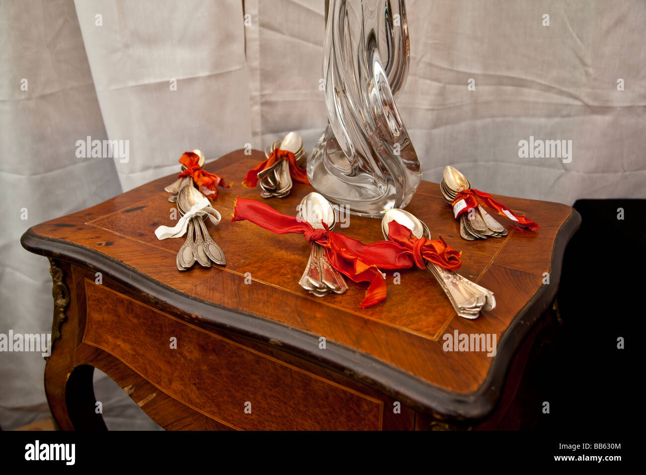 Antique silverware at the antique market in Neuchatel Switzerland Stock Photo Alamy