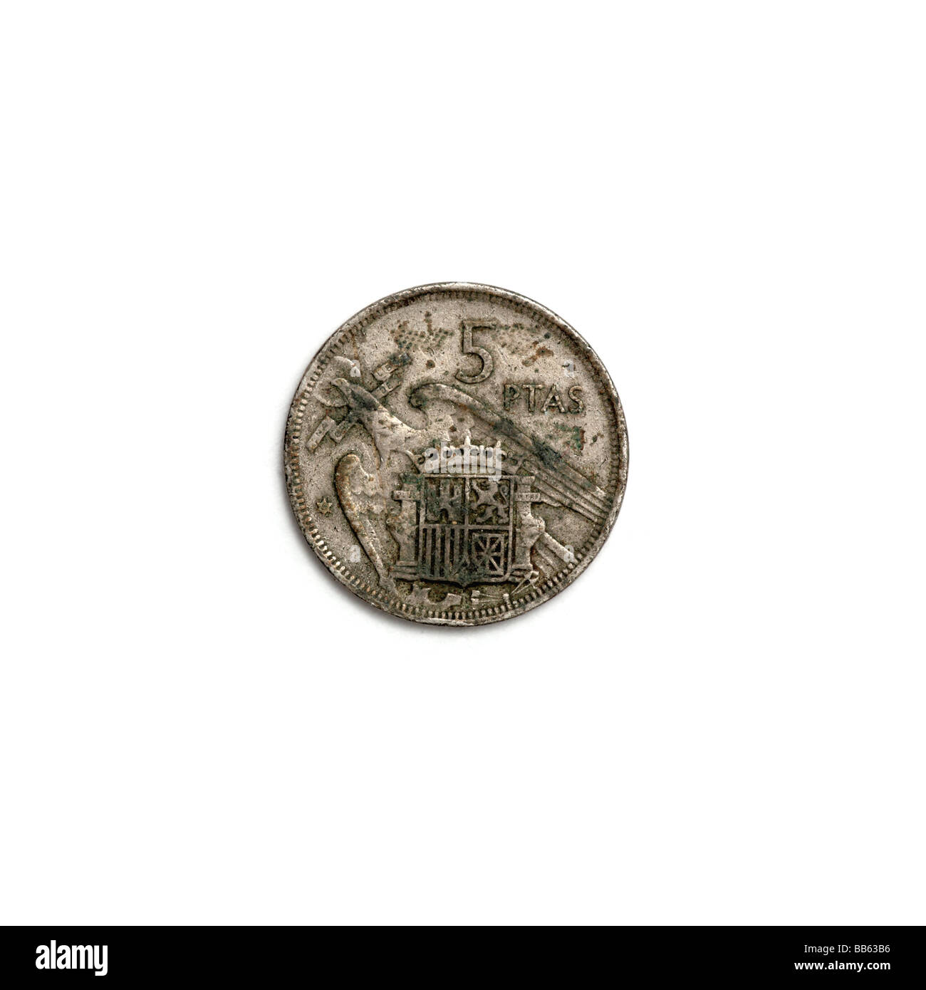 Old Spanish 5 peseta coin - Franco era Stock Photo