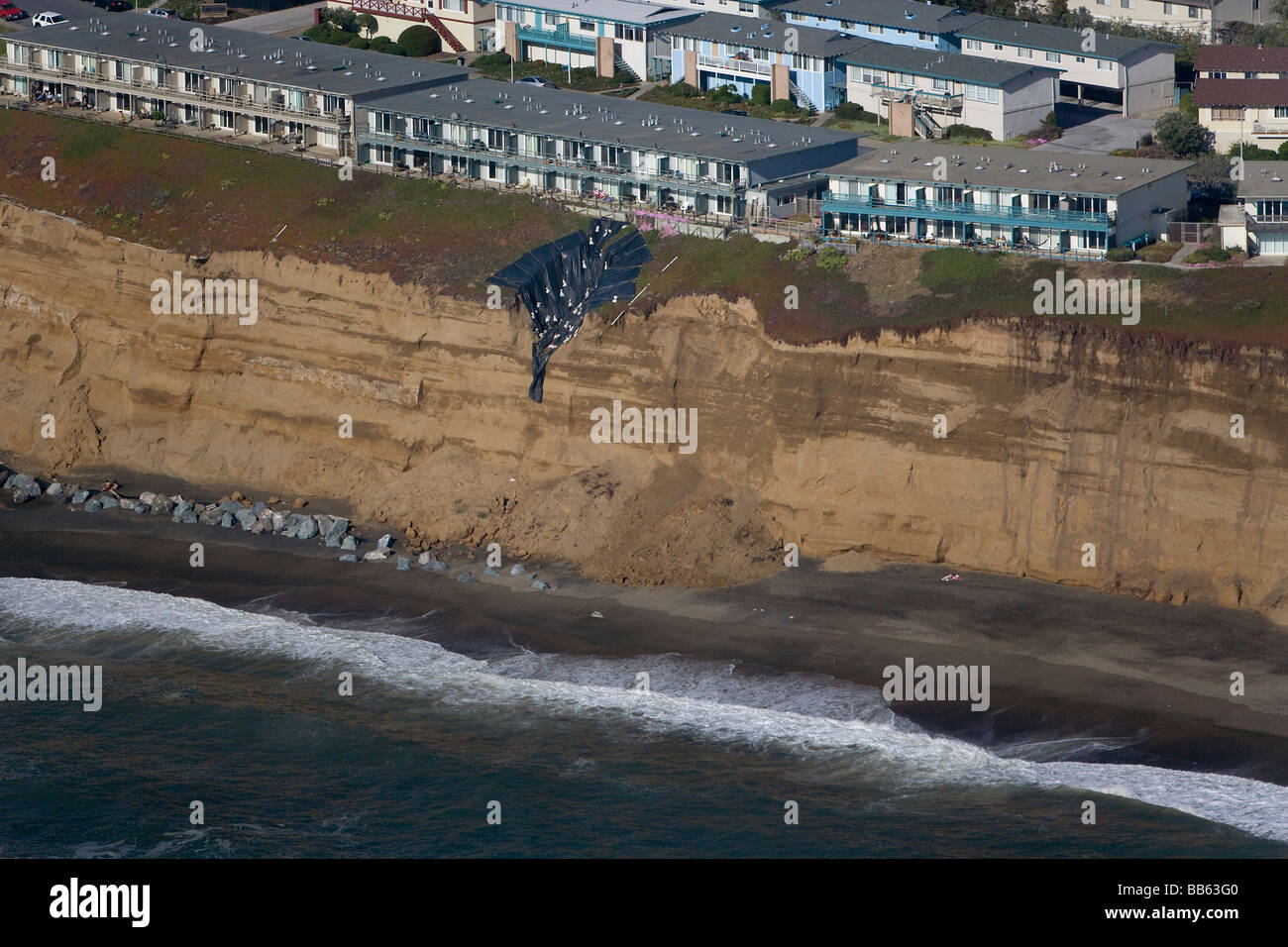 aerial view above Pacific Coast erosion Daly City California Stock Photo