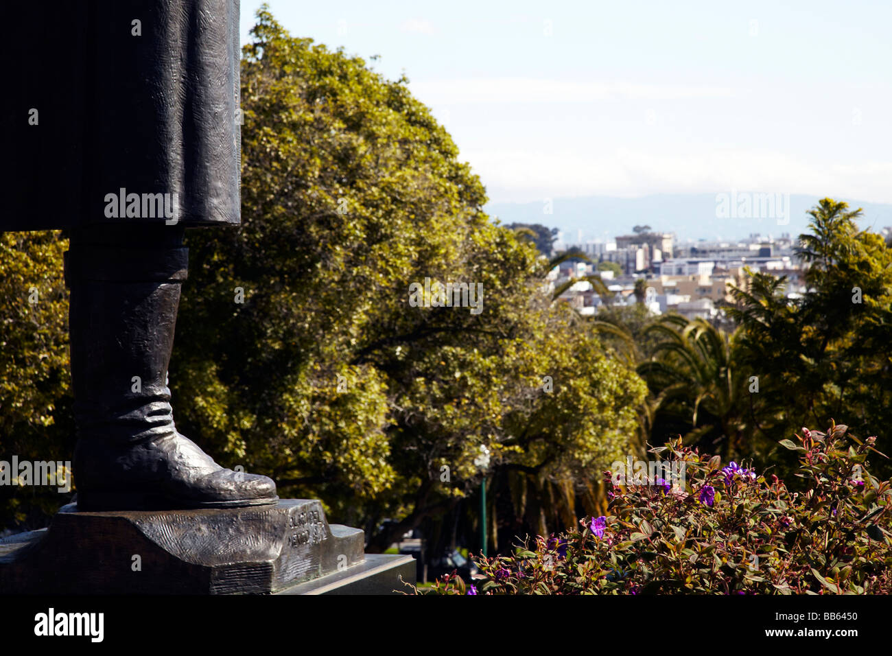 The feet of Miguel Hidalgo's statue in Dolores Park, San Franscisco, California Stock Photo