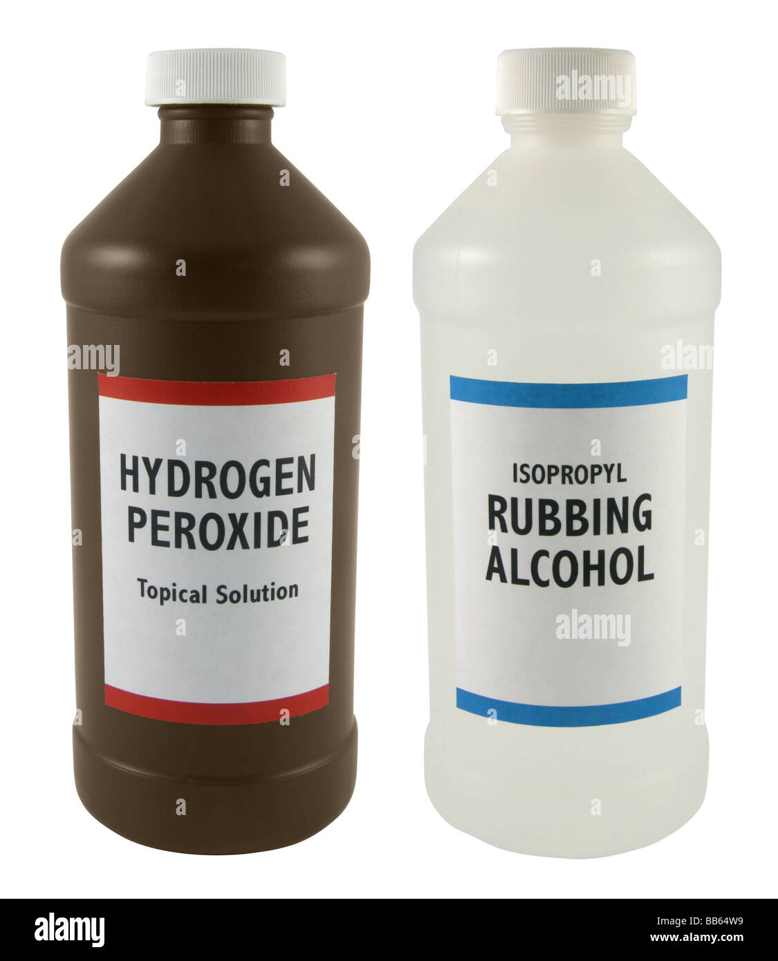 Generic hydrogen peroxide & rubbing alcohol bottles Stock Photo - Alamy