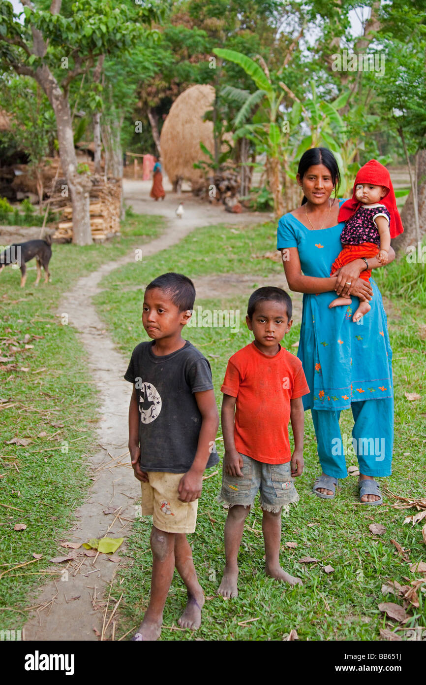 Children playing, watching facing in remote village Chitwan National