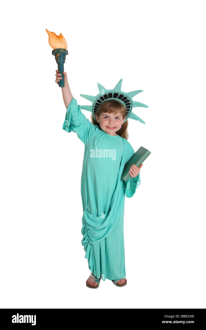 Young girl dressed up like Statue of Liberty Stock Photo