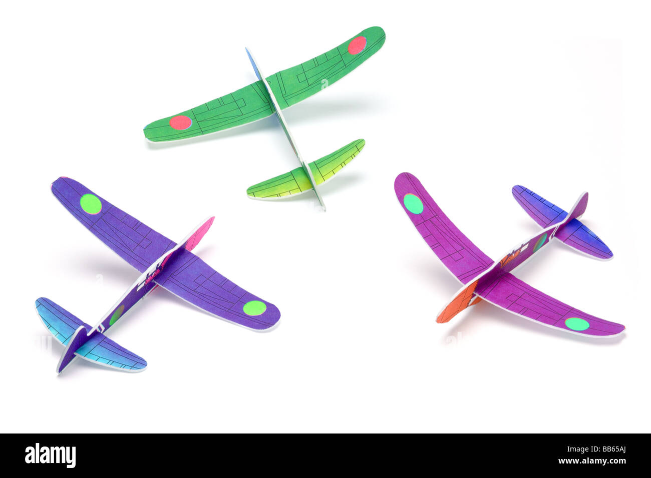 Three Styrofoam toy airplanes on white background Stock Photo - Alamy