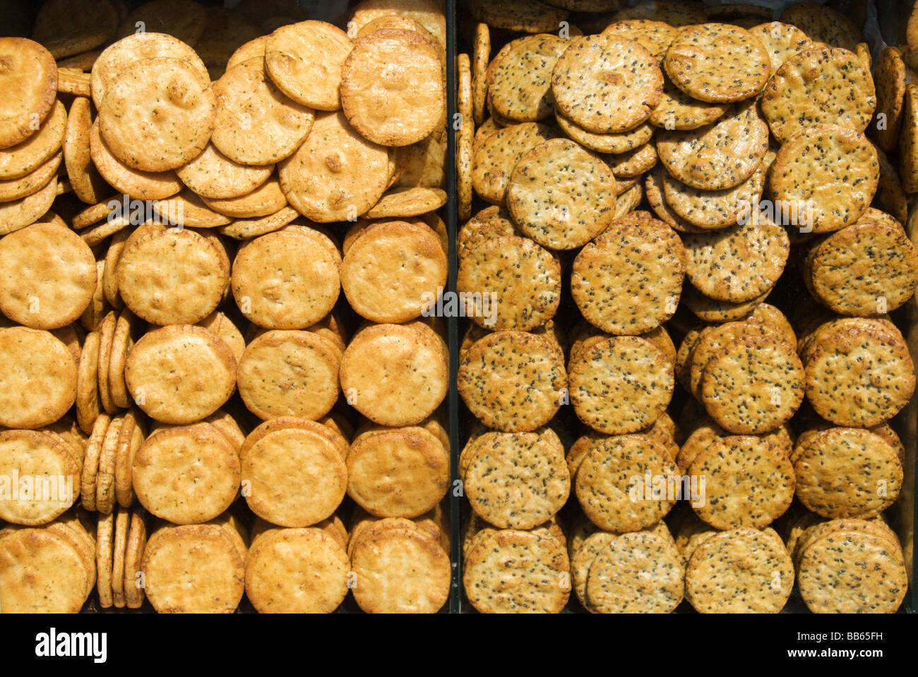 Senbei (Sembei) traditional rice crackers for sale on Asakusa's Nakamise Street Stock Photo