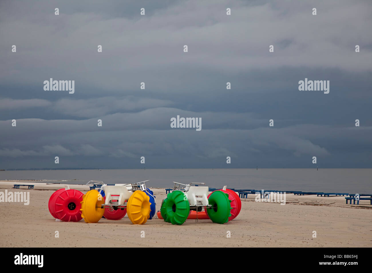 Biloxi Mississippi Beach toys on the Gulf of Mexico beach on a stormy day Stock Photo