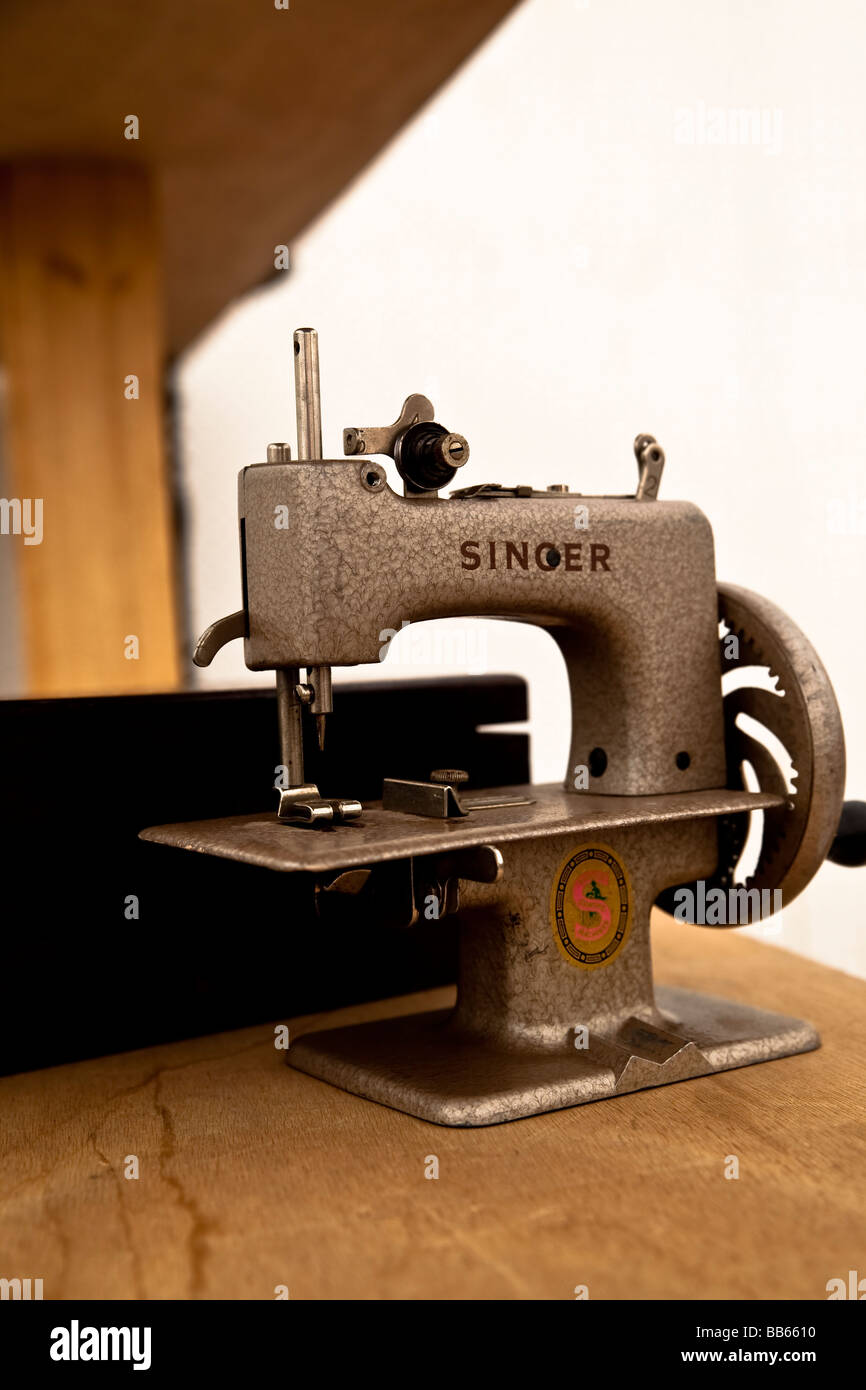 Antique Singer sewing machine at the antique market in Neuchatel Switzerland Stock Photo