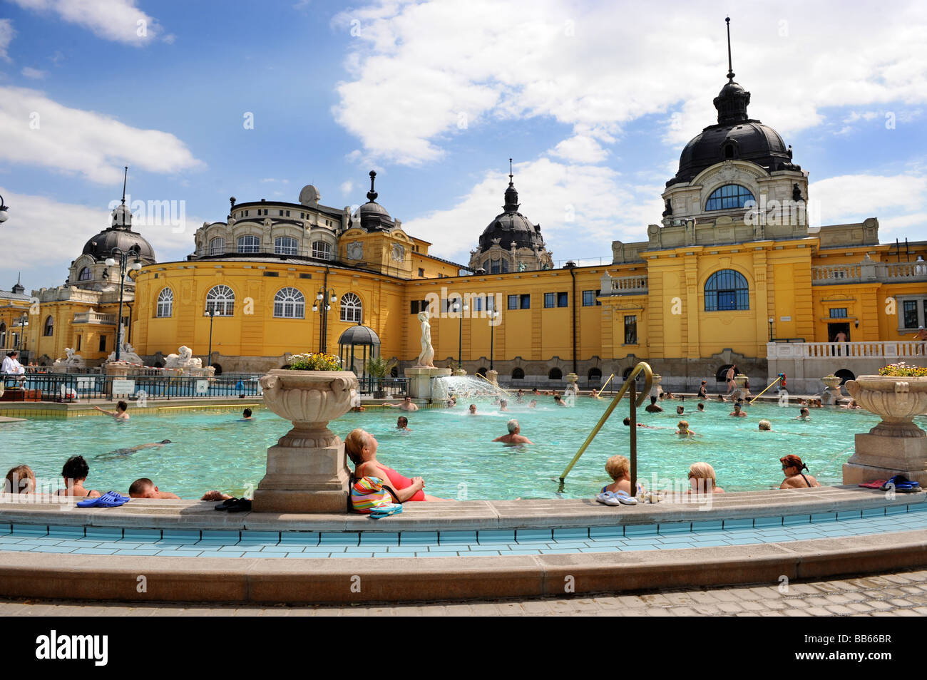 Sunbather at The Szechenyi Baths in Budapest Hungary Stock Photo