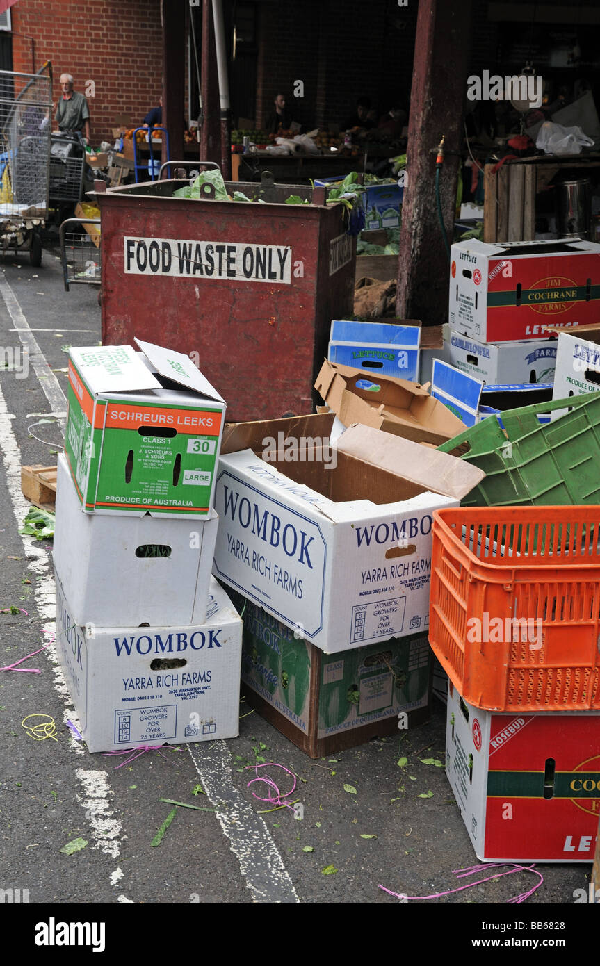 Litter waste cardboard boxes rubbish bin Queen Victoria Market