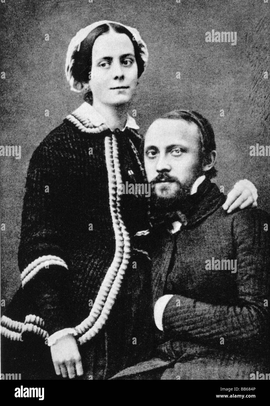 Virchow, Rudolf, 13.10.1821 - 5.9.1903, German medic / physician and politician, half length, with his wife Rose, 1851, Stock Photo