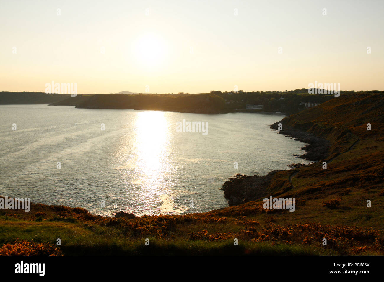 Sunset at Langland Bay, Gower Peninsula, West Glamorgan, South Wales, U.K. Stock Photo
