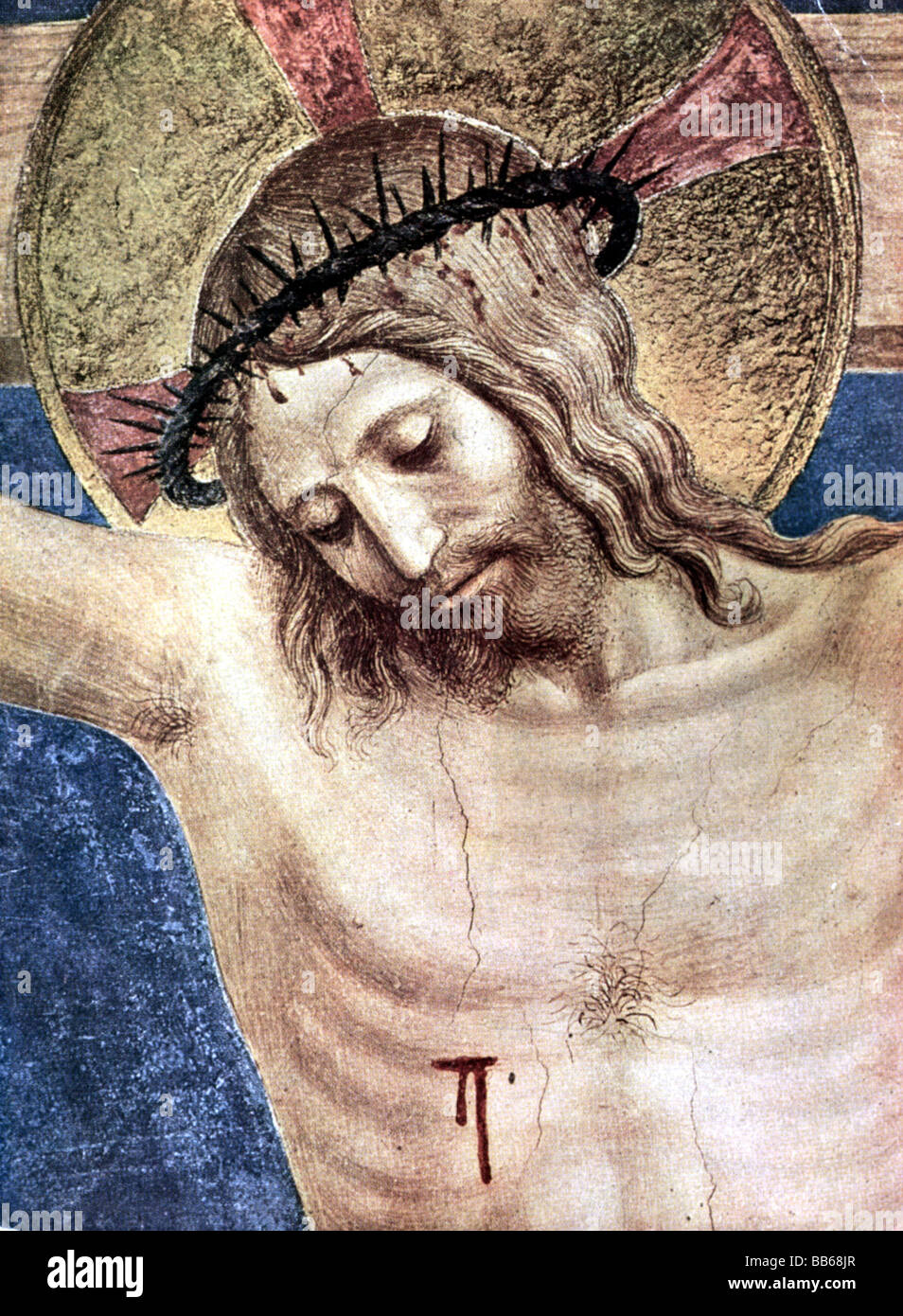 Jesus Christ, circa 4 BC - circa 33 BC, portrait, painting by Fra Angelico 'Crucified Christ and Saint Dominic', detail, Florence, San Marco monastery, Florence, Stock Photo