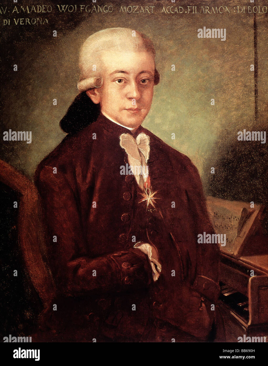 Mozart, Wolfgang Amadeus, 27.1.1756 - 5.12.1791, Austrian composer, as knight of the Order of the Golden Spur, painting, copy, , Stock Photo