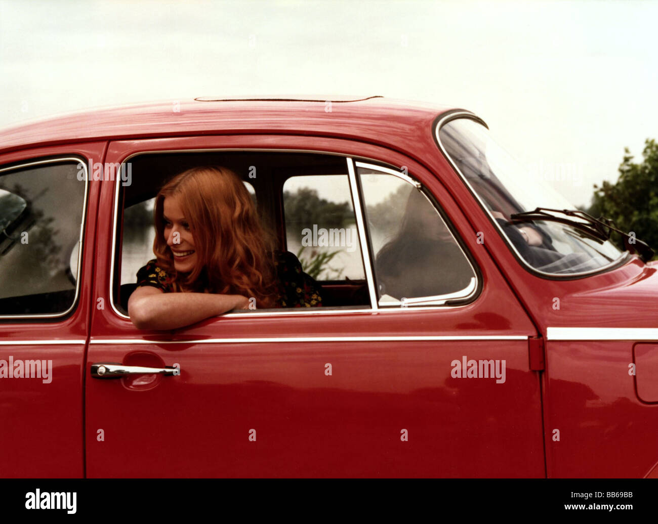 transport / transportation, cars, models, VW, beetle 1303, young woman, 1972, 1970s, 70s, Volkswagen, car, car typ, historic, historical, 20th century, people, women, female, Stock Photo