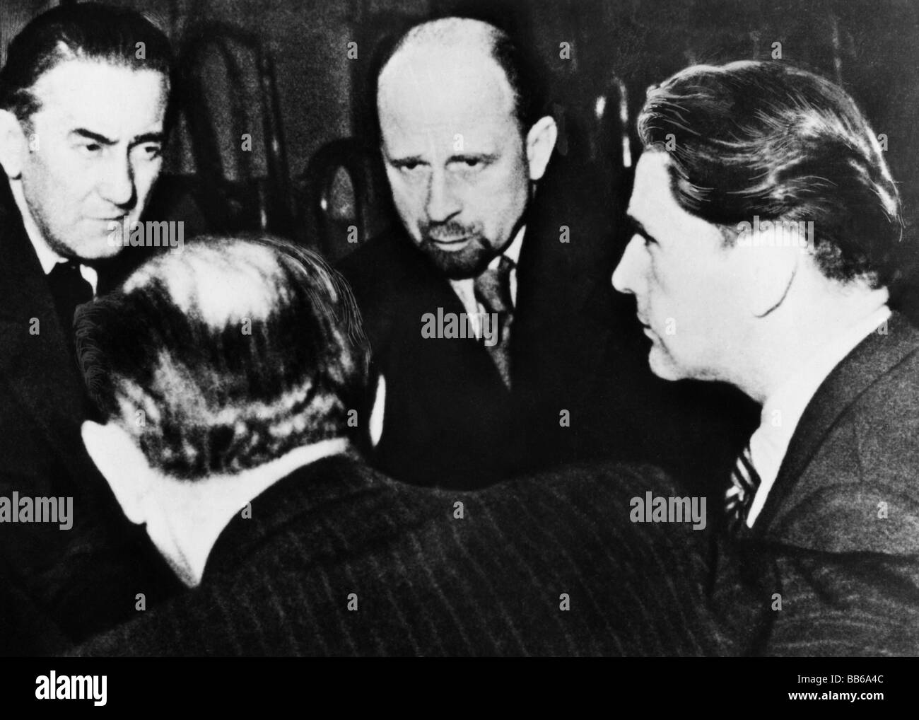 Ulbricht, Walter, 30.6.1893 - 1.8.1973, German politician, with Franz Dahlem und Hans Jendretzky, 1st national conference of KPD, 2.3.1946 - 3.3.1946, , Stock Photo