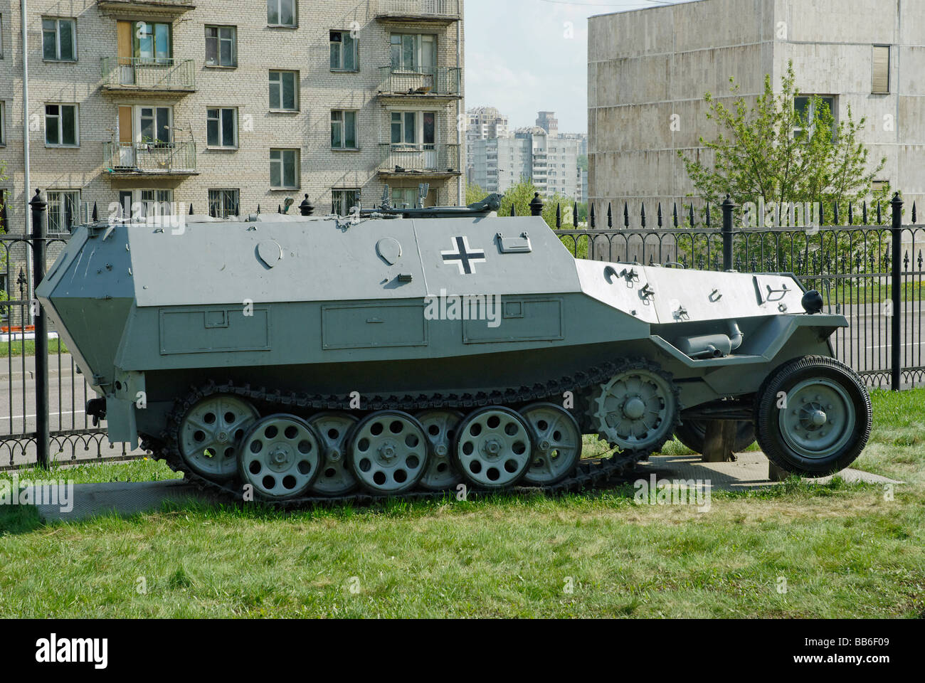 German armored troop carrier wich was on arms of German army during Second World War Poklonnaya Hill exhibition Moscow Russia Stock Photo