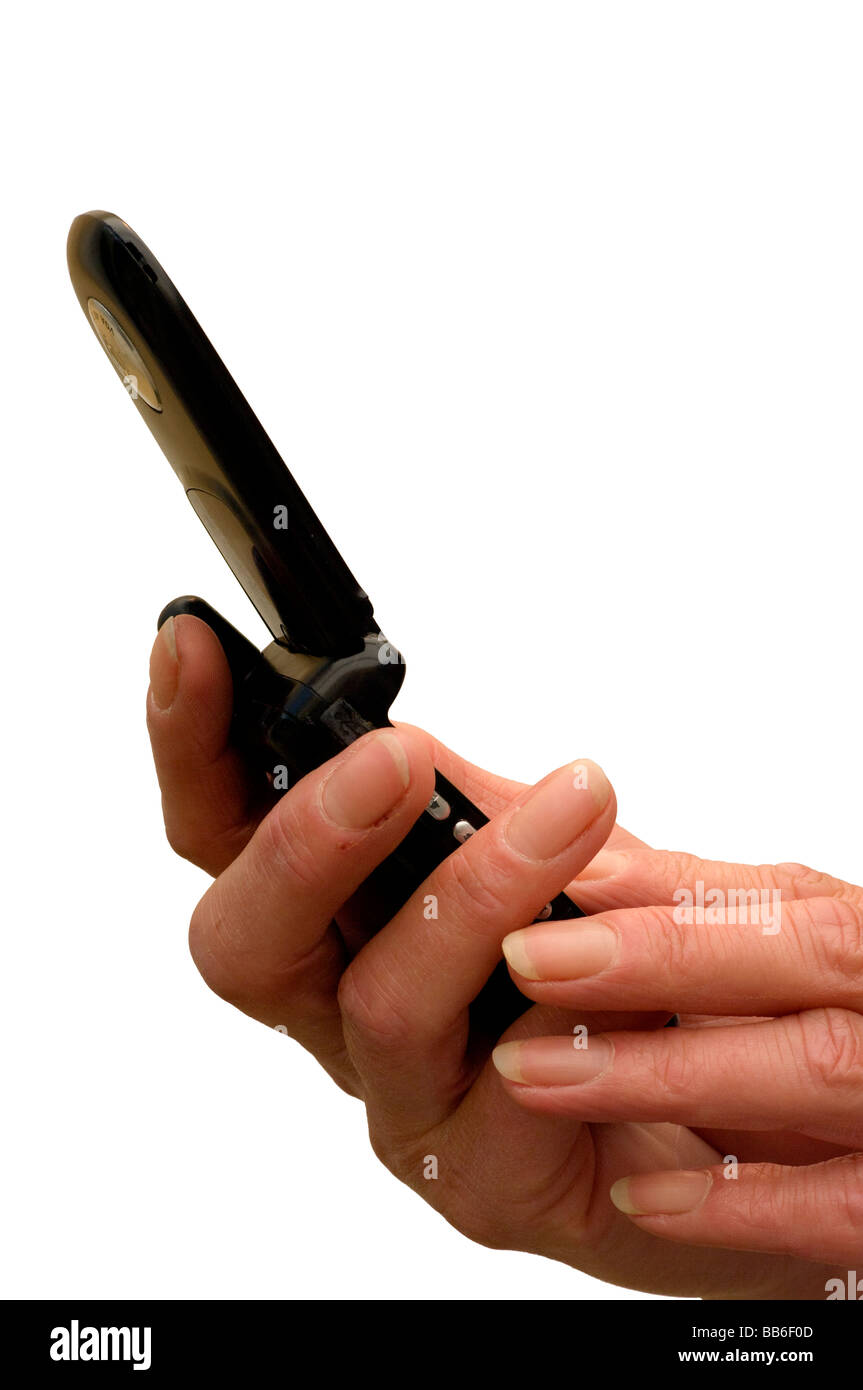 Womans Hands Holding a Mobile Phone Typing a Text Stock Photo