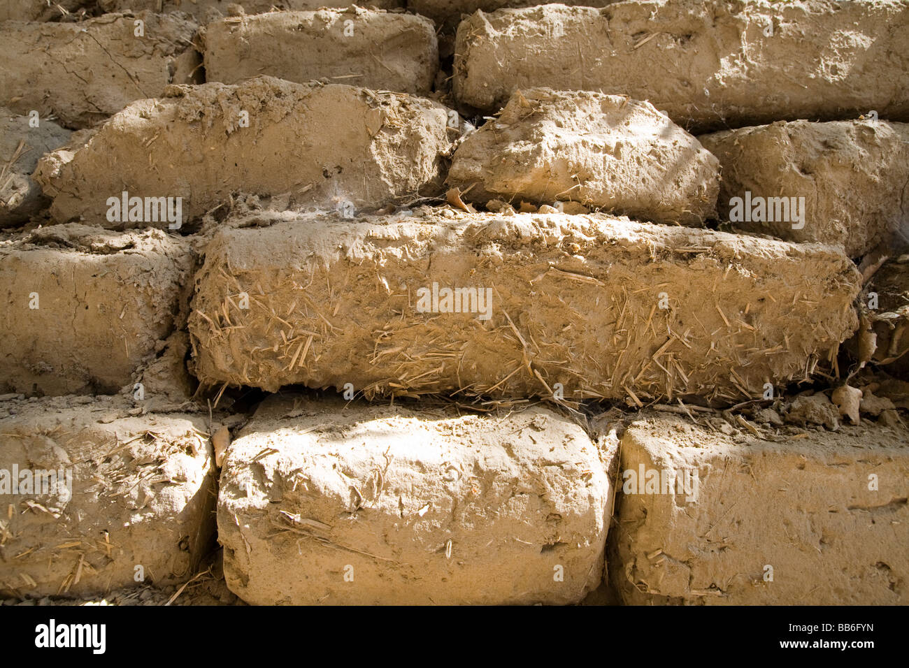 Close up of mud bricks showing straw content Stock Photo