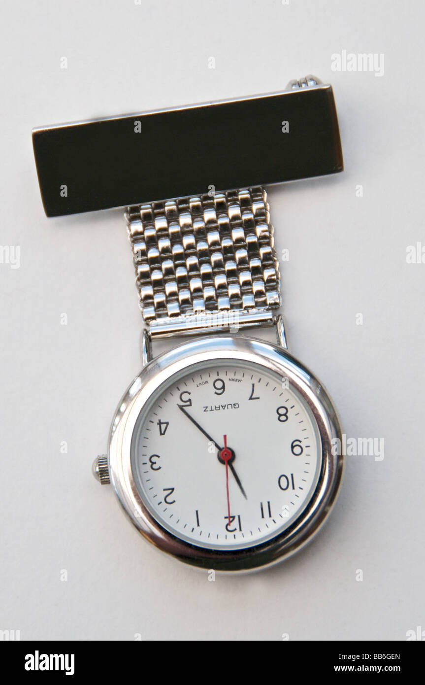 A Nurses watch with upside down dial to hang on front of uniform Stock Photo