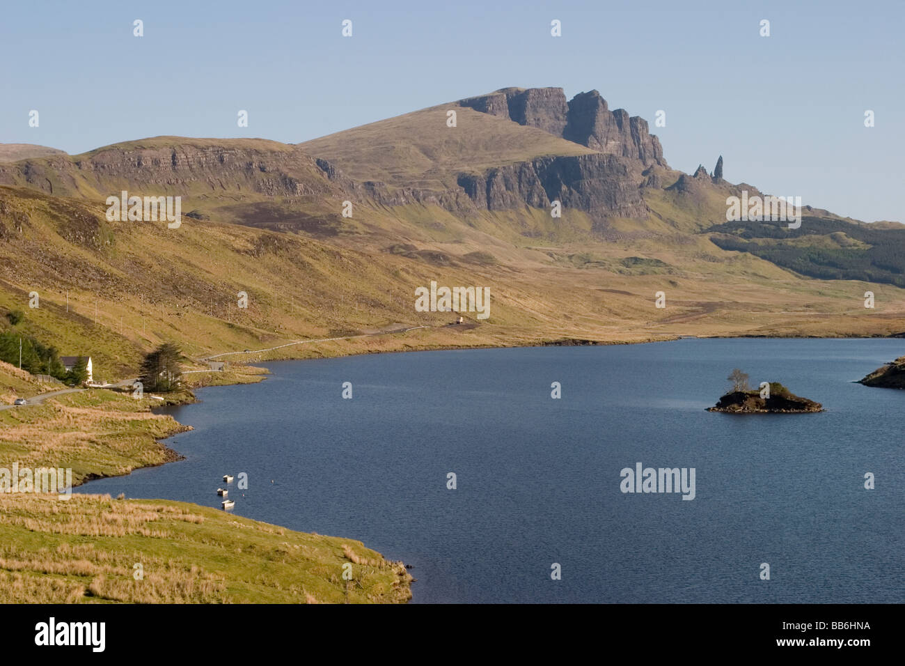 Scotland Highland Skye Loch Leathan & The Storr, with 'Old man' Stock Photo