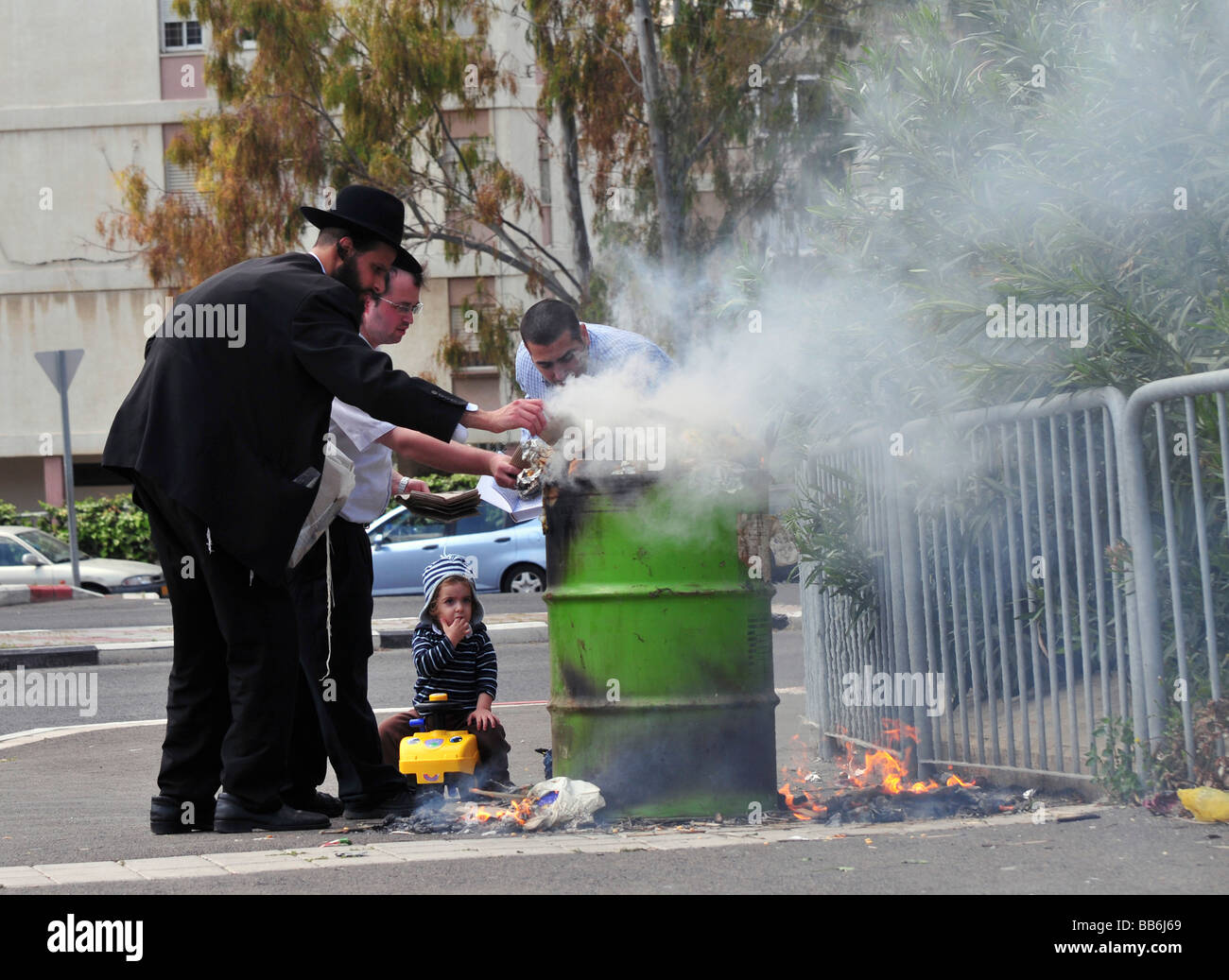 Israel Haifa Jews burn leavened items in a final preparation before the