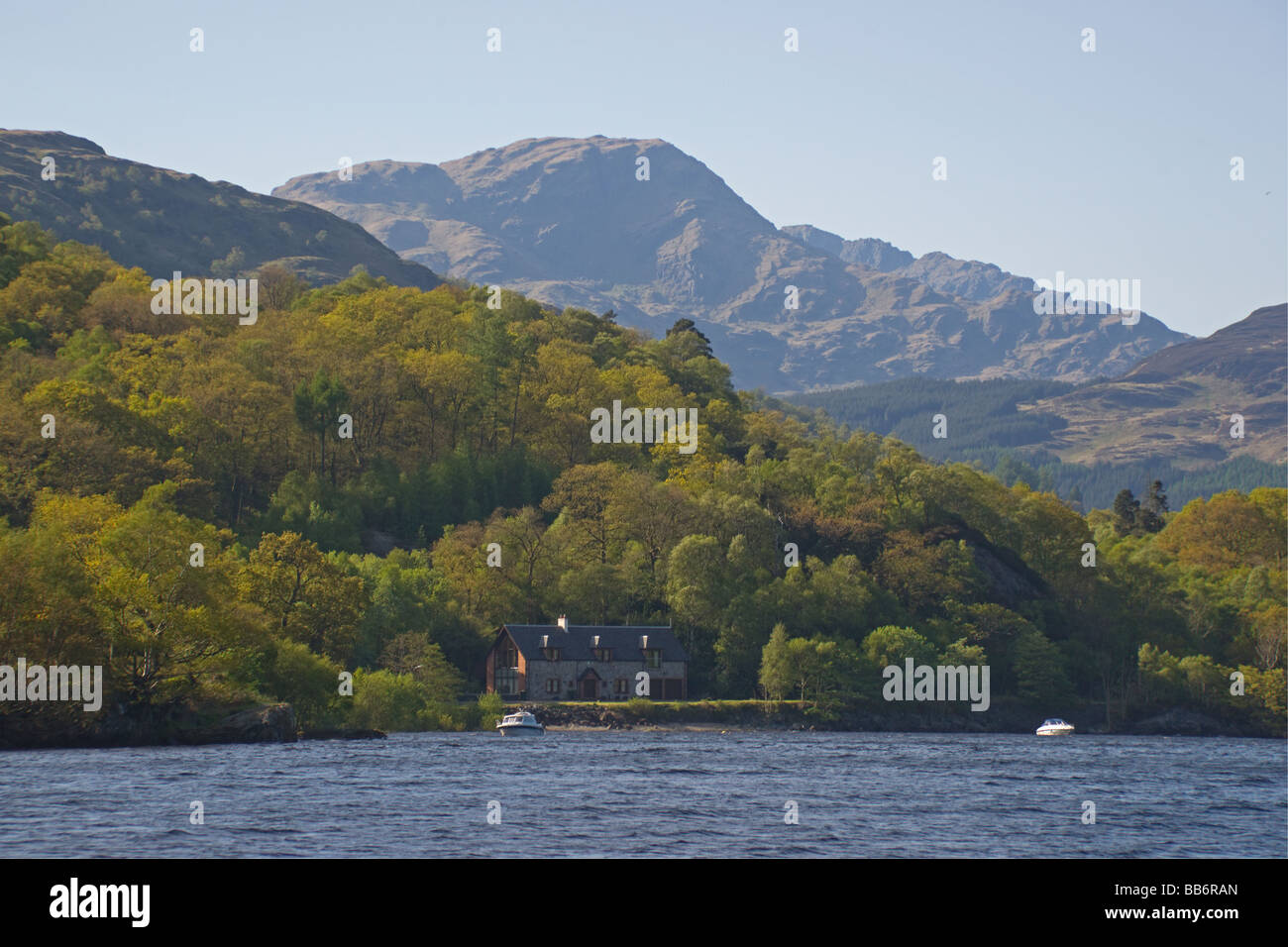 Spring colours on Loch Lomond looking north from Firkin Point Scotland May 2009 Stock Photo
