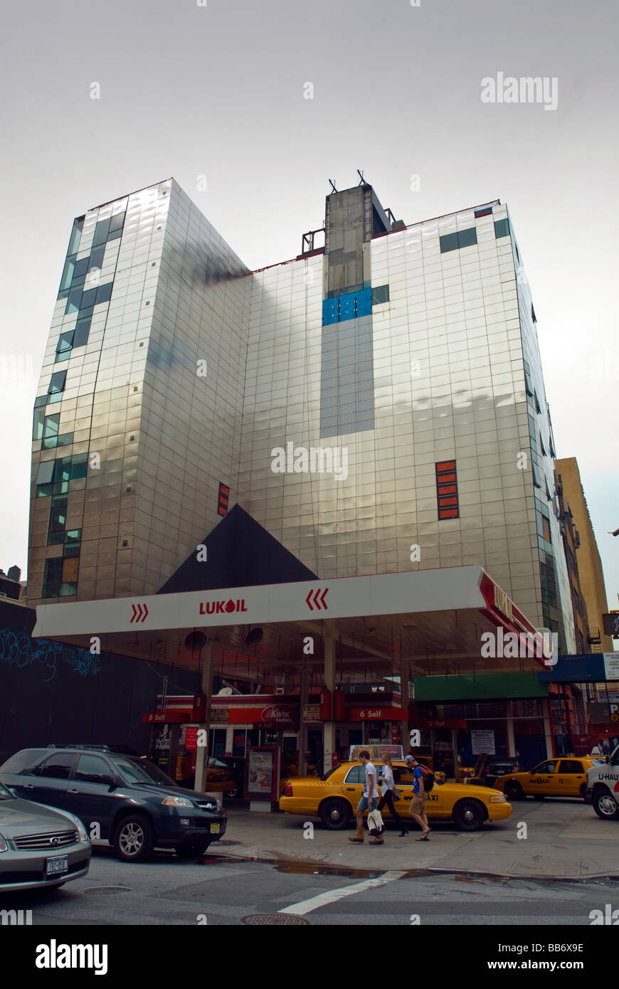 A Lukoil Gas Station with new construction behind it in the trendy West Chelsea gallery district