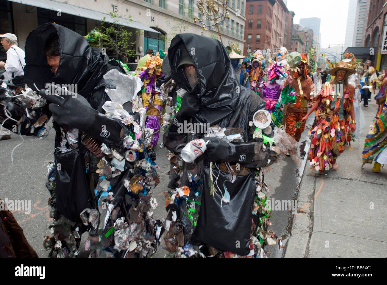 Participants dress as trash in the Earth Celebrations Hudson River