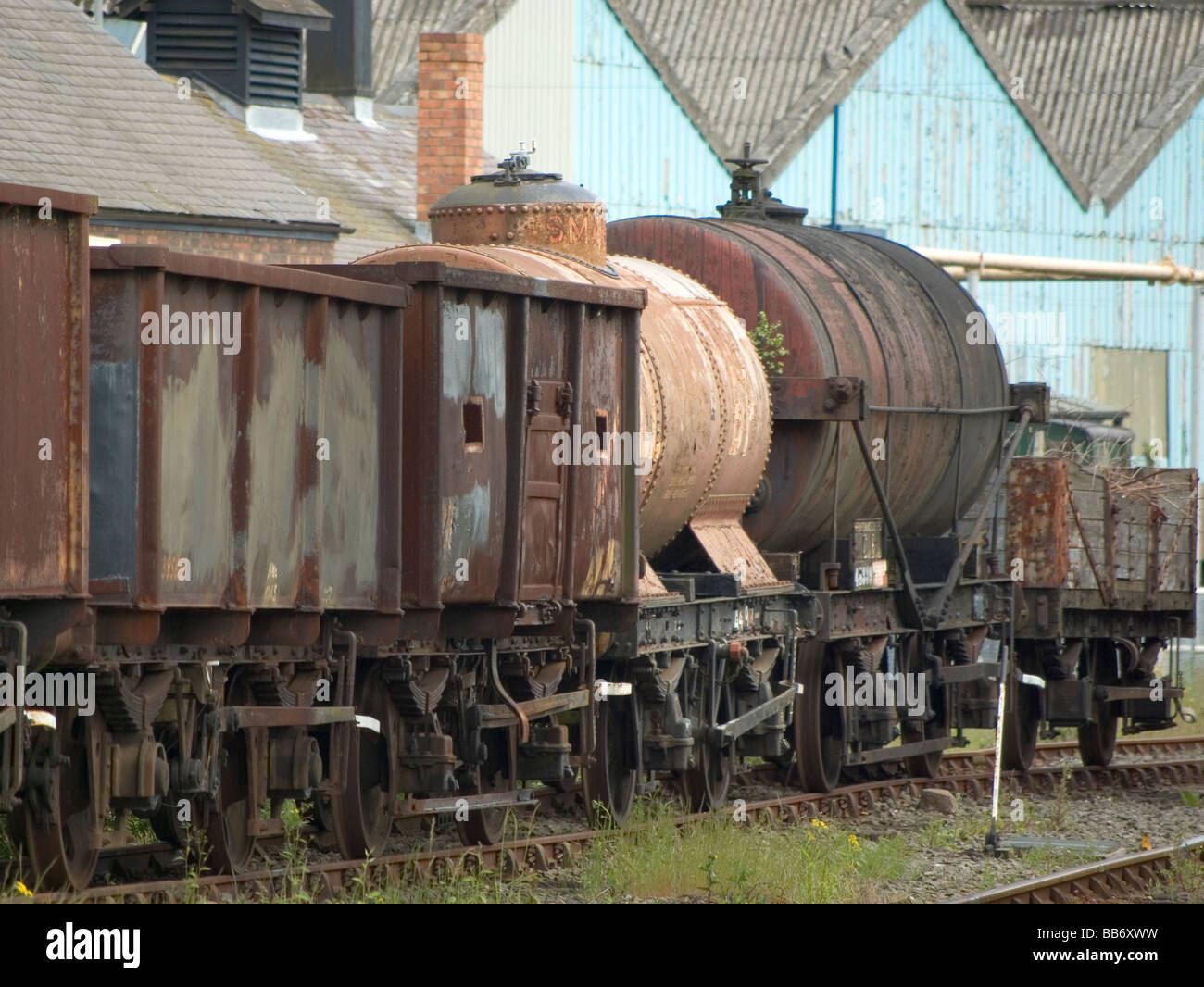 Disused railway wagons Stock Photo