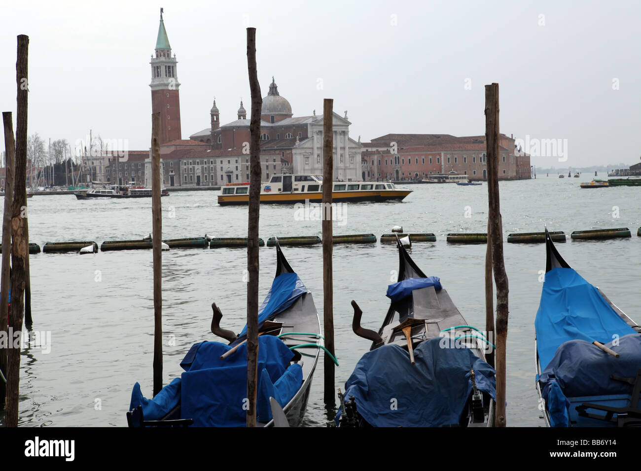 View of San Giorgio Maggiore from the piazzetta san Marco with gondolla in the foreground - Venice - Italy Stock Photo
