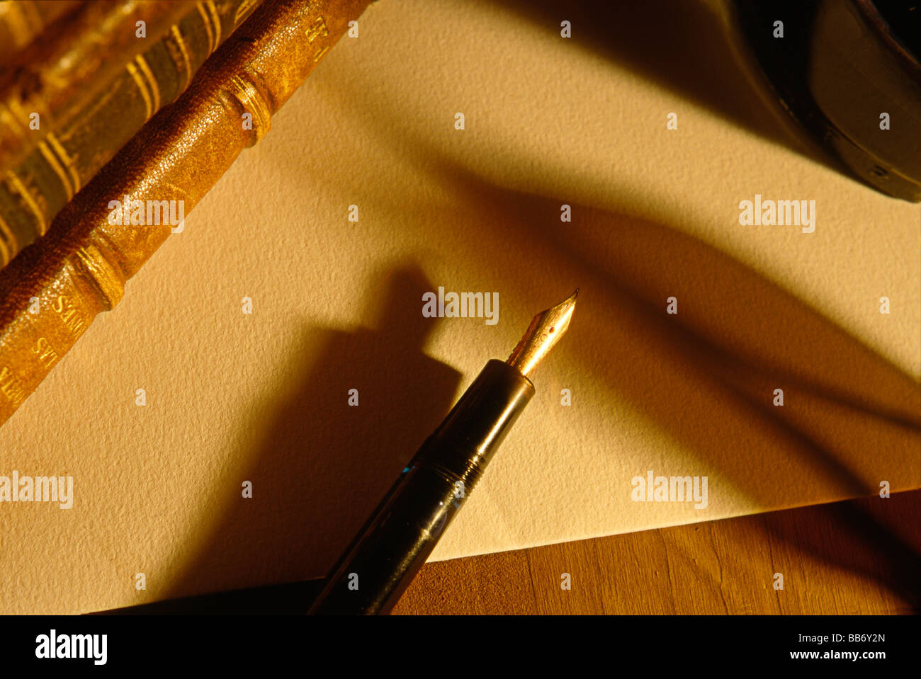 desk, paper and quill Stock Photo