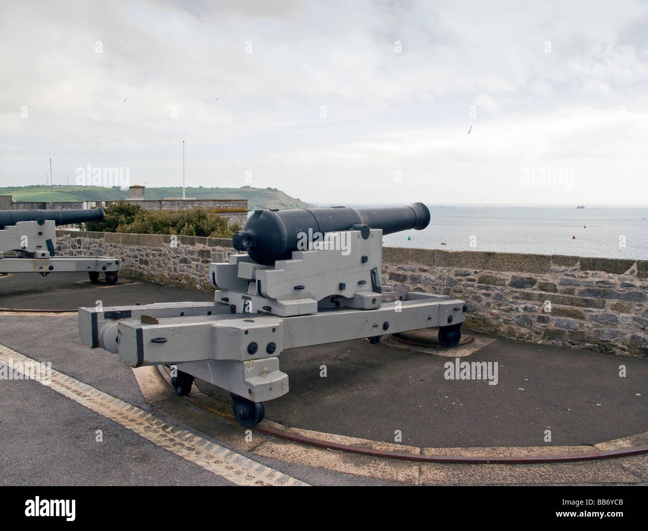 A Cannon facing out to sea at the Royal Citadel, Plymouth Stock Photo