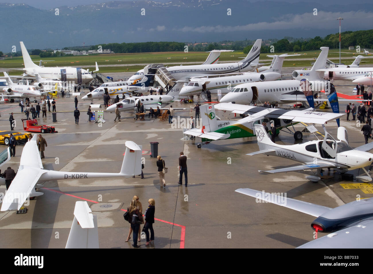 Jet and Turboprop Executive Aircraft on Display at EBACE Trade Show at Geneva Airport Switzerland Geneve Suisse Stock Photo