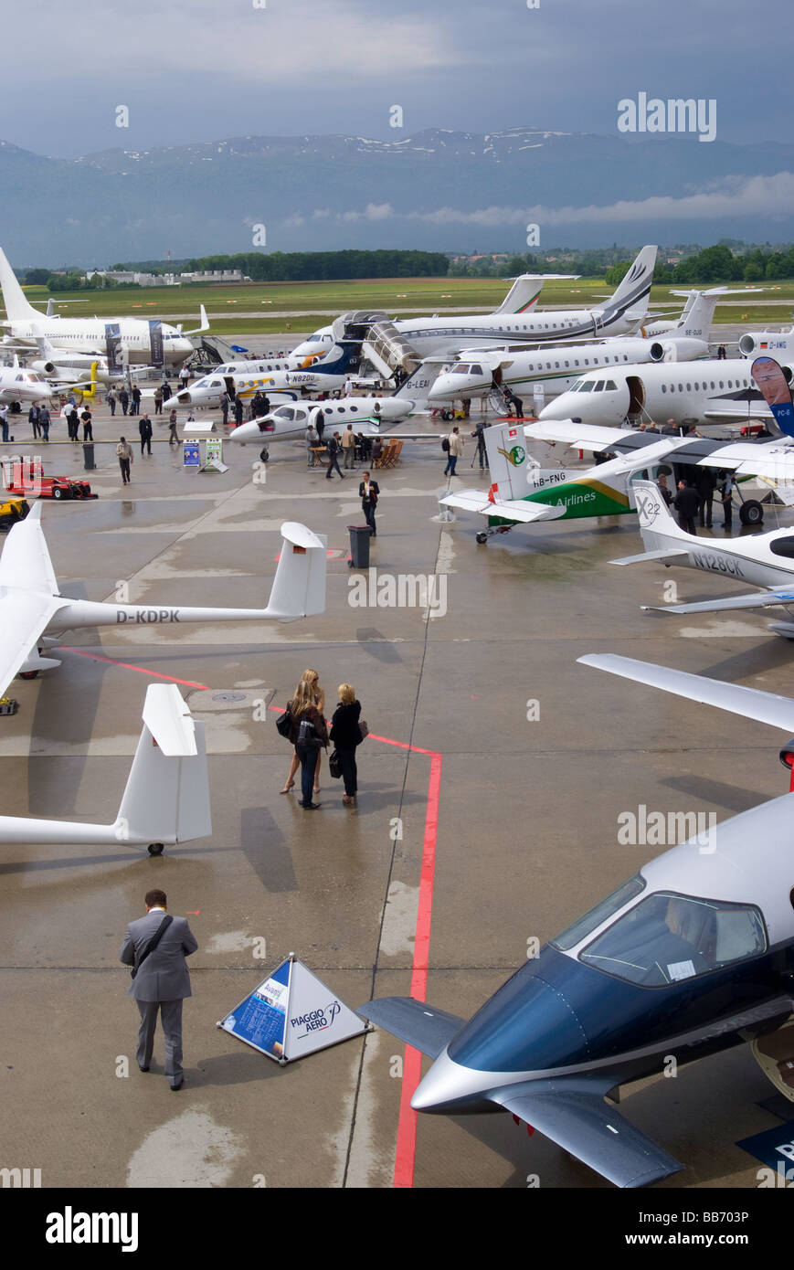 Piaggio P180 Avanti Business Aeroplane and Other Aircraft at Ebace Trade Show Geneva Airport Switzerland Geneve Suisse Stock Photo