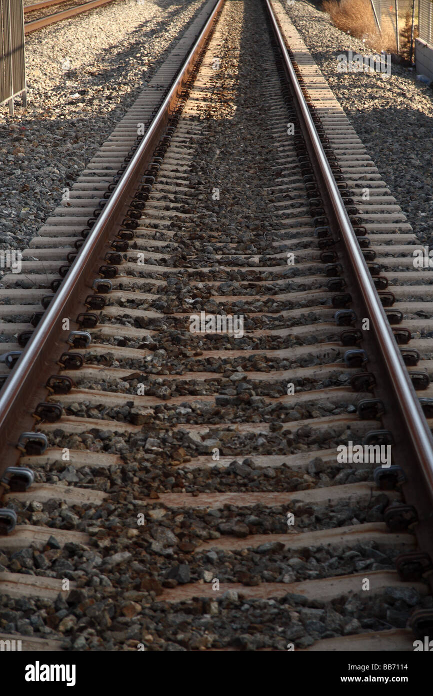 Railroad train tracks near Chatsworth, Ca near Los Angeles Stock Photo