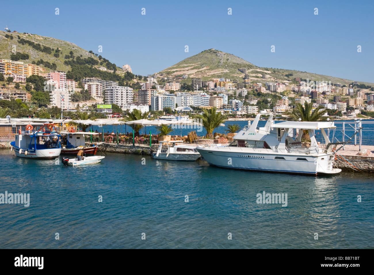 Marina in Saranda, Republic of Albania an important tourist destination on the Albanian Riviera Stock Photo