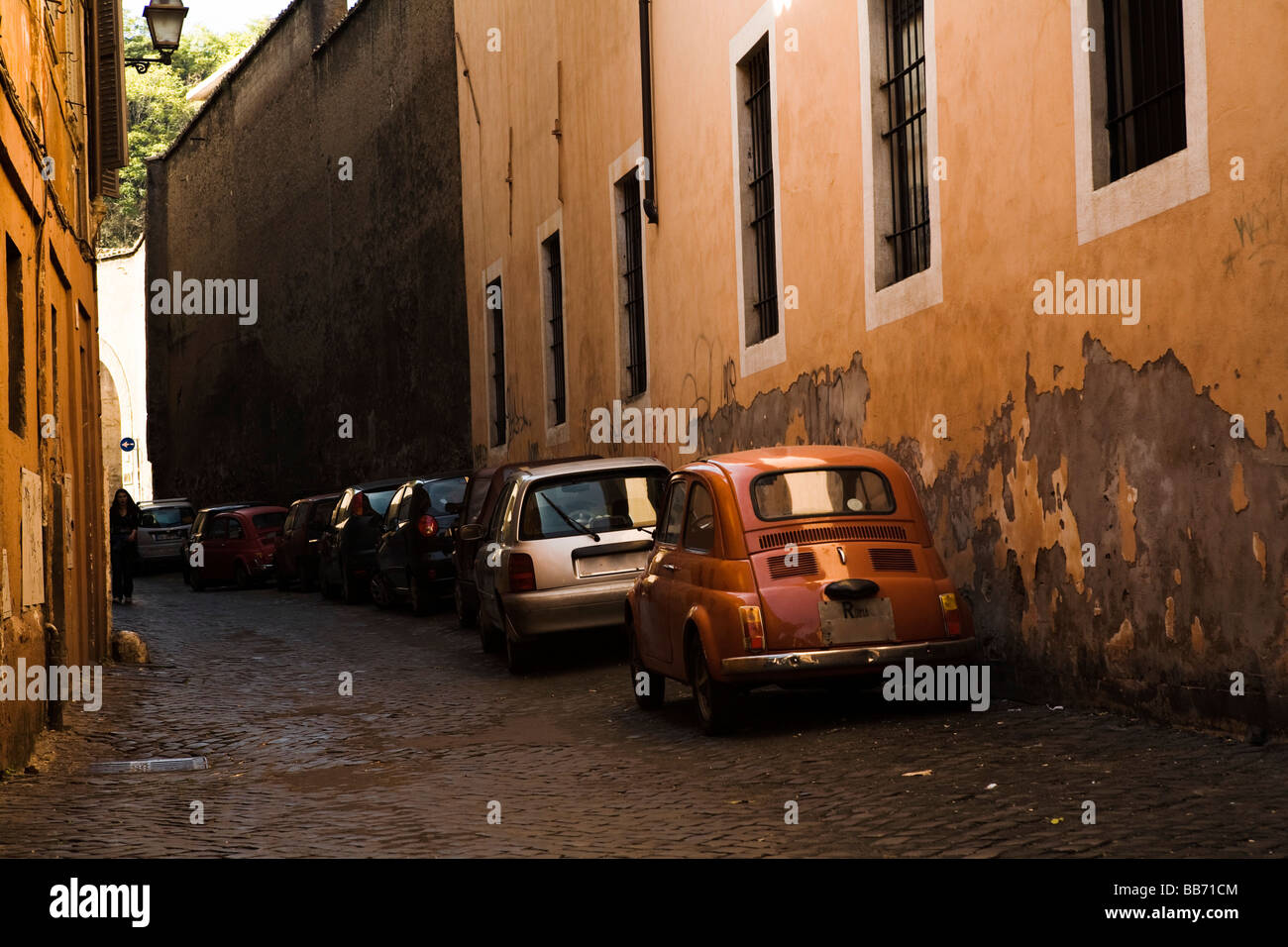 Cars parked in row; Rome, Italy Stock Photo - Alamy