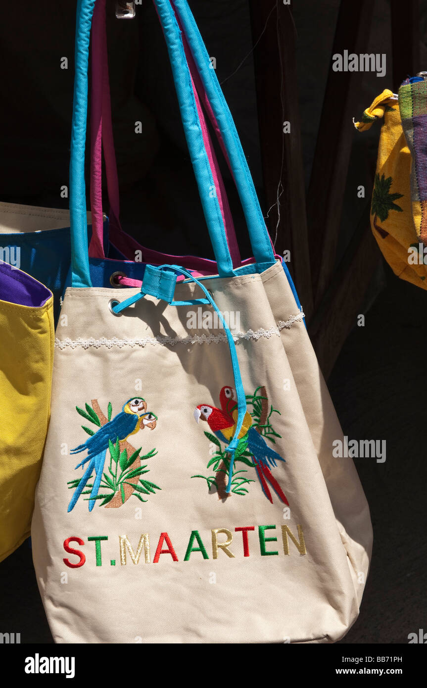 Craft market souvenir bags bag philipsburg St Martin st Maarten caribbean Stock Photo