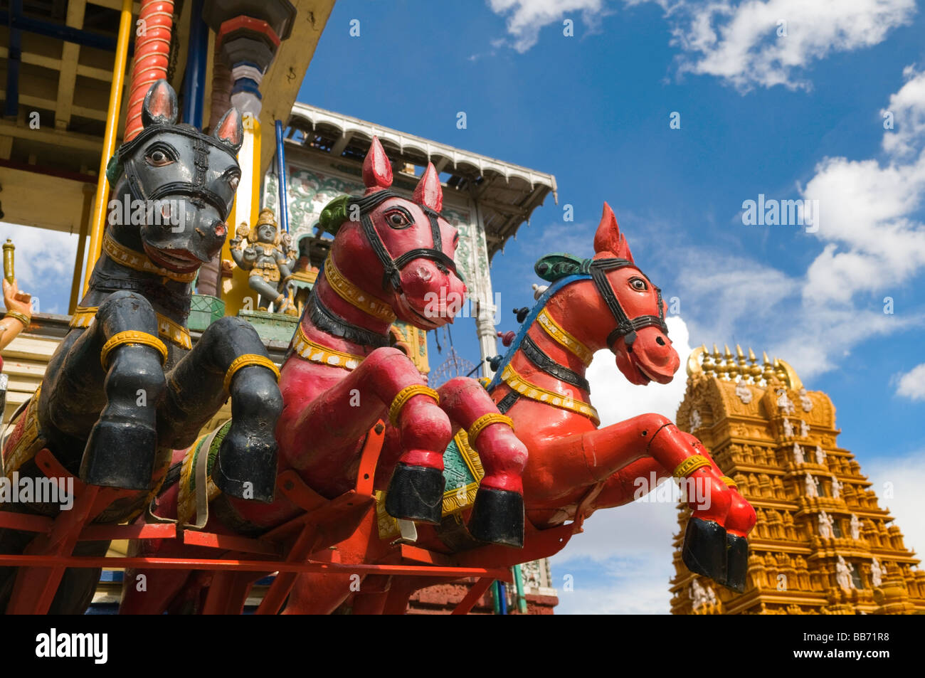 Colourful carvings at Nanjangud Temple Mysore Karnataka India Stock