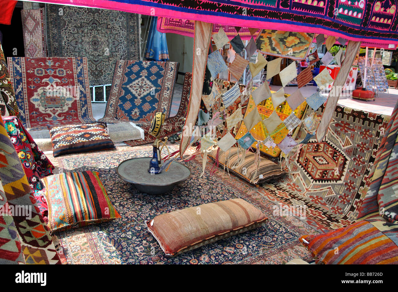 Carpet shop by harbour, Marmaris, Datca Peninsula, Mulga Province, Turkey Stock Photo