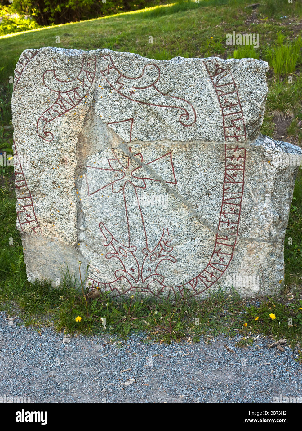 Runestone in historical town Sigtuna Sweden Stock Photo