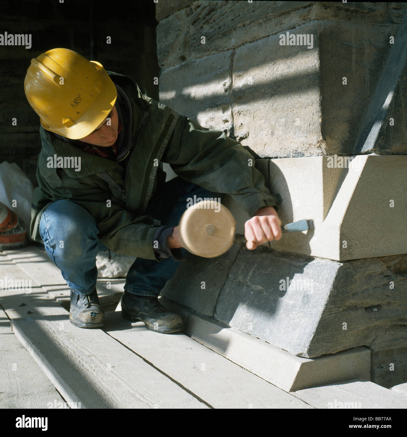 Durham Cathedral stonemason Stock Photo