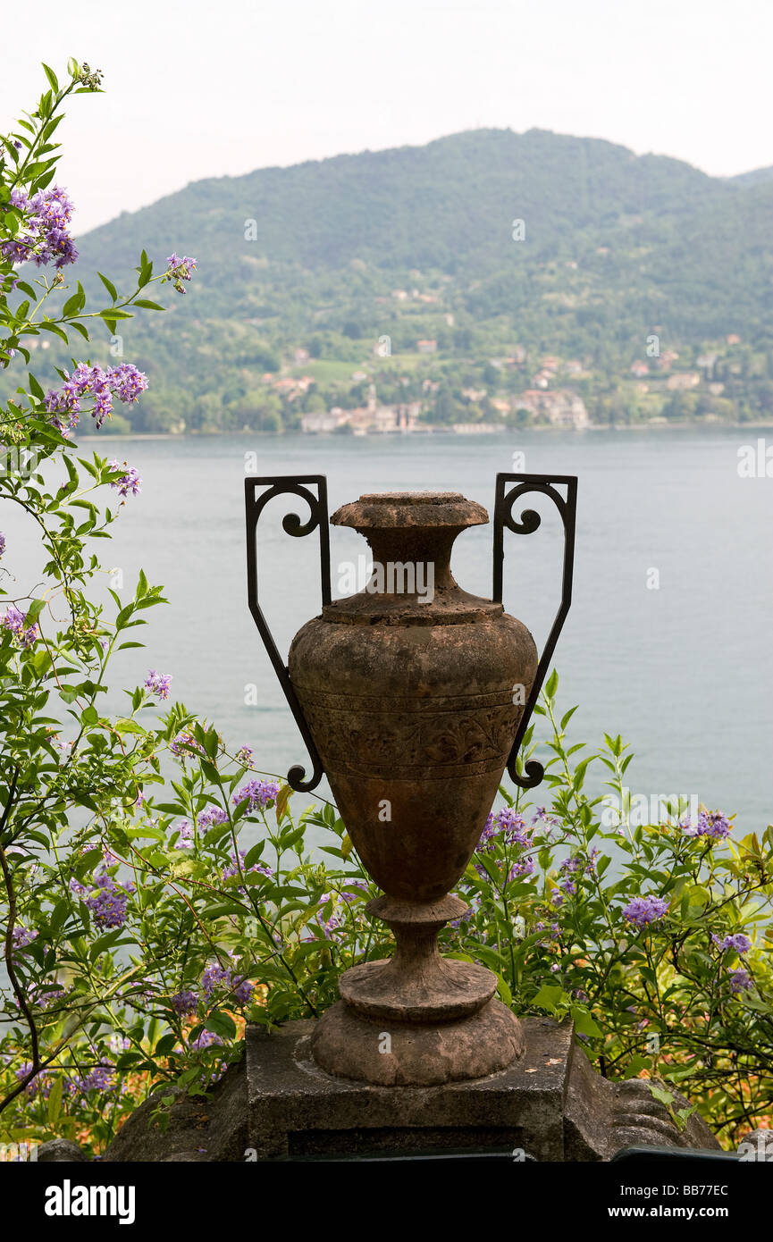 large urn in garden of villa carlotta, lake como, italy Stock Photo