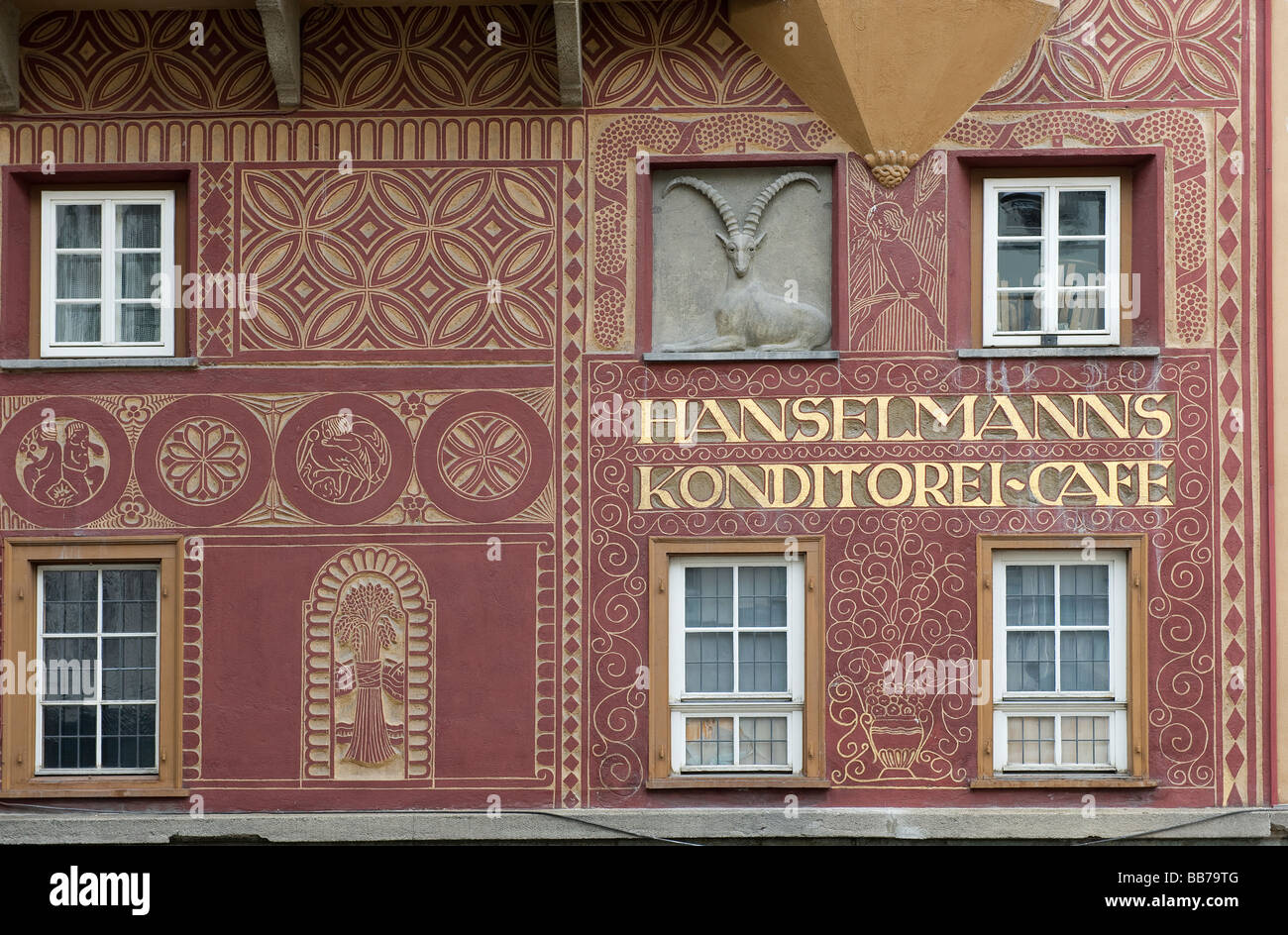 ornate cafe sign on building, st moritz, switzerland Stock Photo
